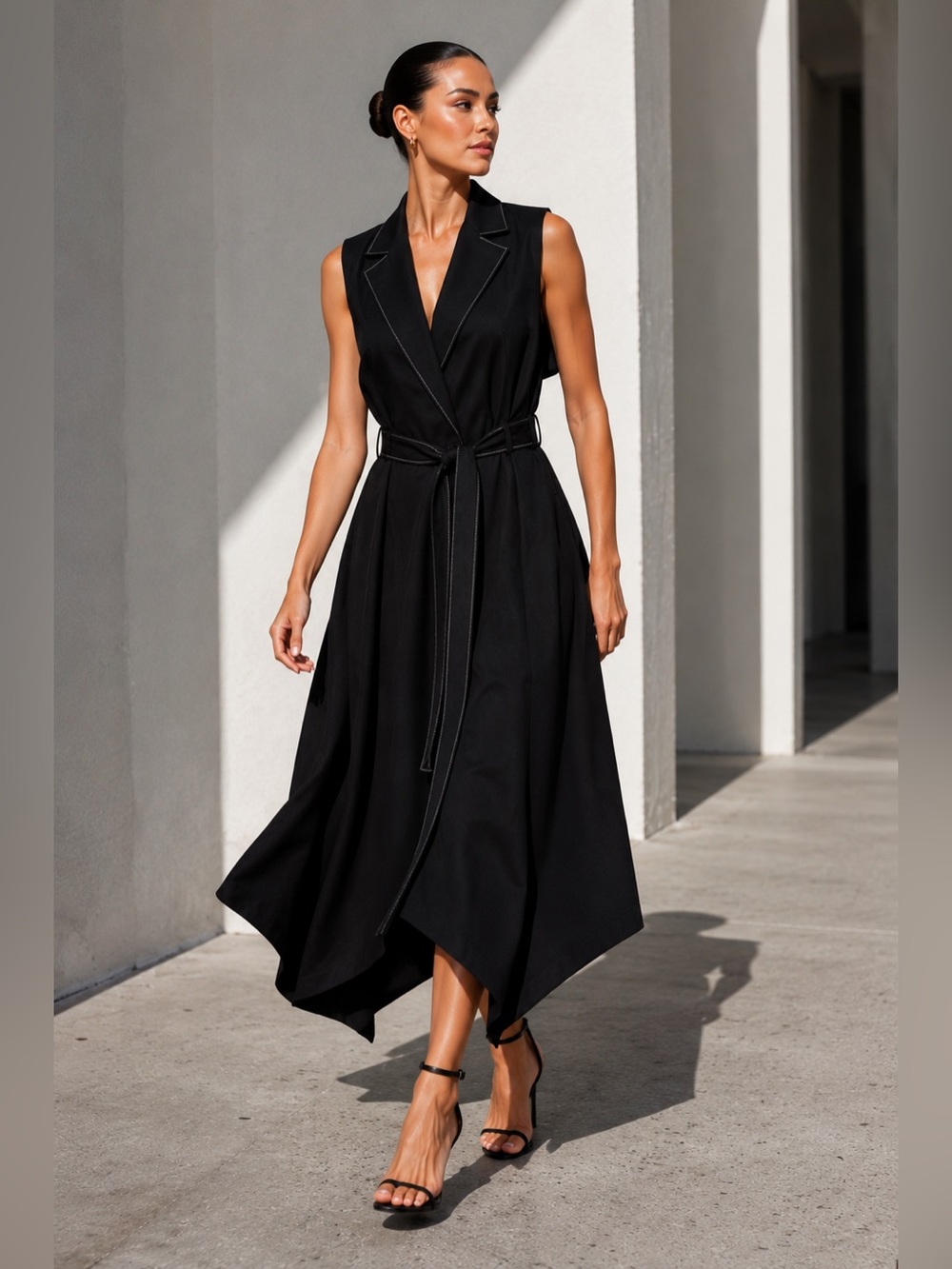 NWT White Room + Cactus Black Layered Trench Vest Dress XS